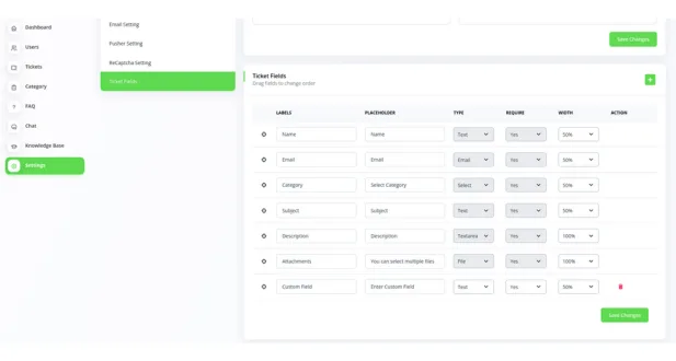 SUPPORT TICKET SYSTEM 3 settings